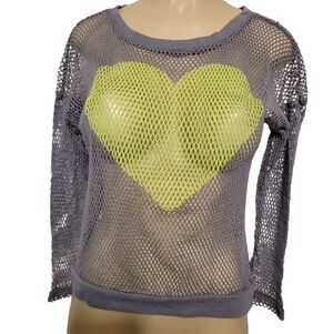 Hard Candy Gray Mesh Top with Yellow Heart LARGE Goth Punk